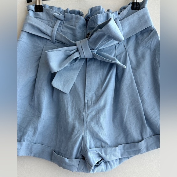 Good Luck Gem Paperbag High Waist Belted Shorts, Dusty Blue, Size Medium - Picture 3 of 16